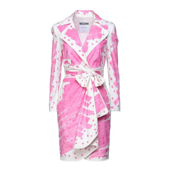 MOSCHINO Brushstroke Scribble Sketches Pink Trench Coat Dress Poplin 2019 BARBIE - Picture 8 of 17